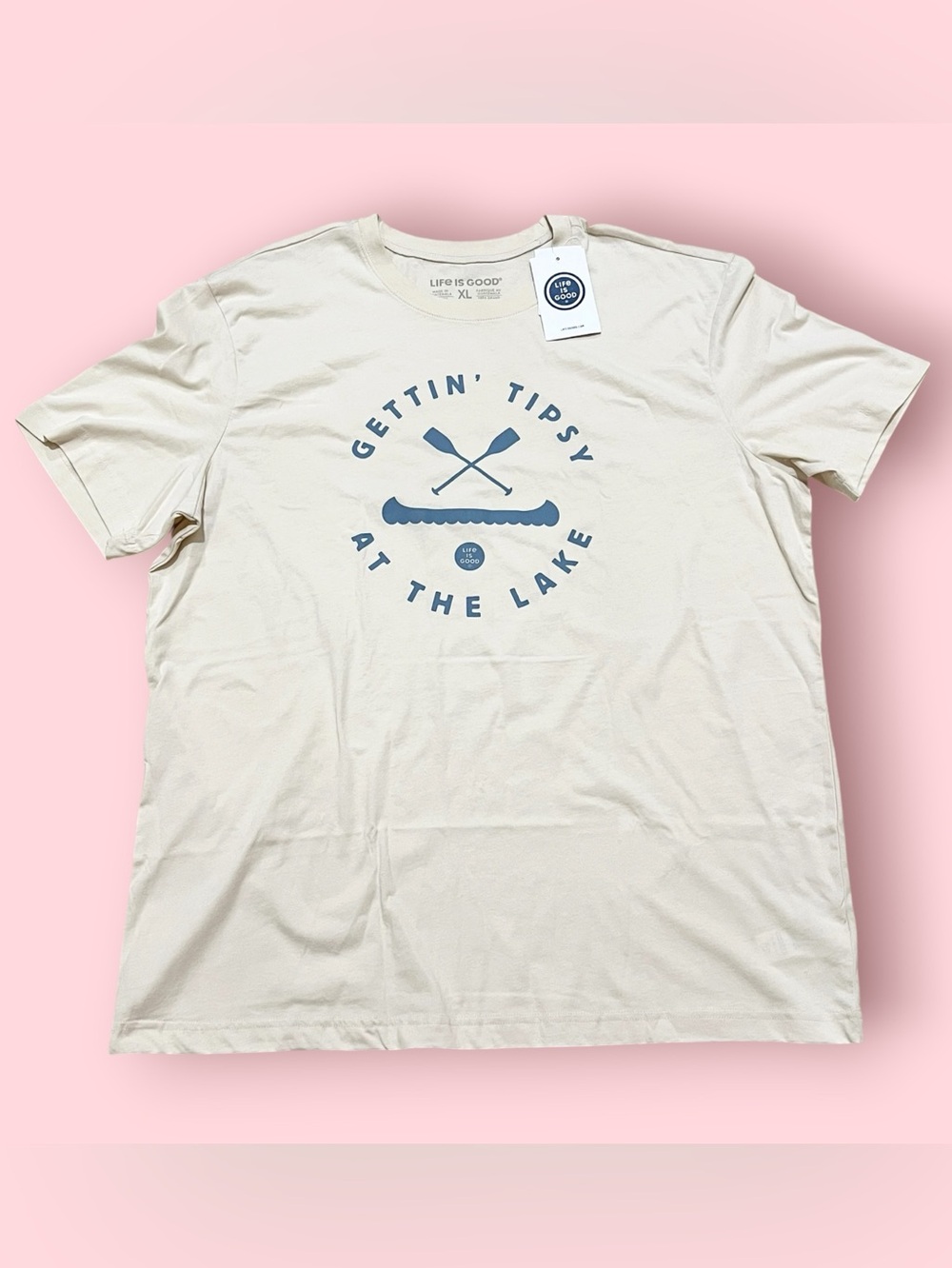 Life Is Good Getting Tipsy At The Lake Mens Tee (Beige)